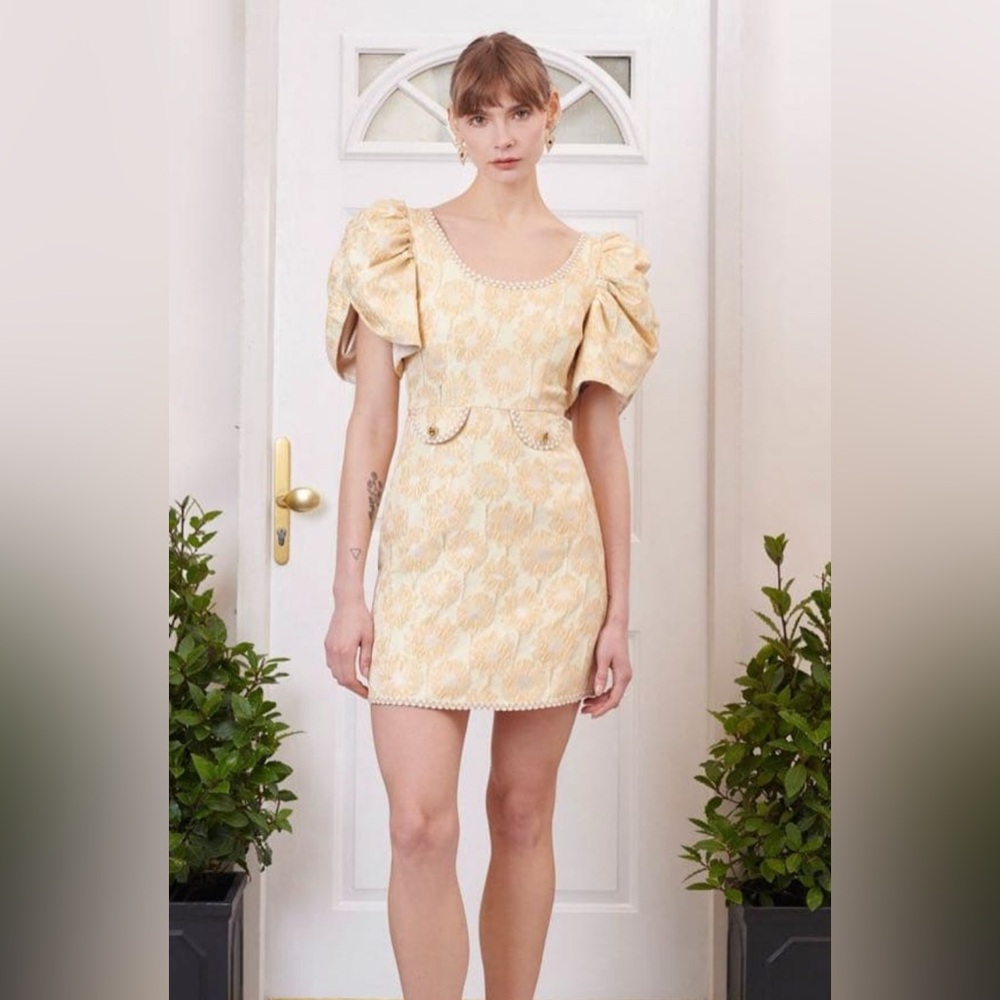 🤩 RARE NWT Sister Jane Telegram Jacquard Elegant Puff Sleeve Dress